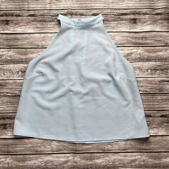 Forever 21 Halter Open Back Tank Top Button Closure Sheer Light Blue M Medium - Picture 3 of 12